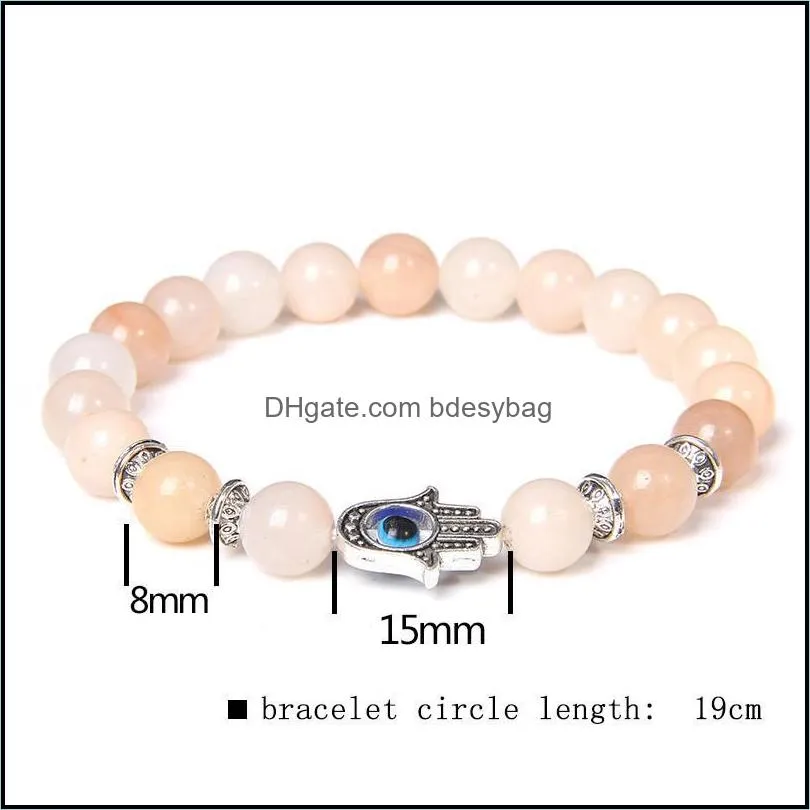 beaded strands fatima hand bracelets women natural blue kyanite bracelet for 8 mm stone beads pulsera silver -plated bangle homme