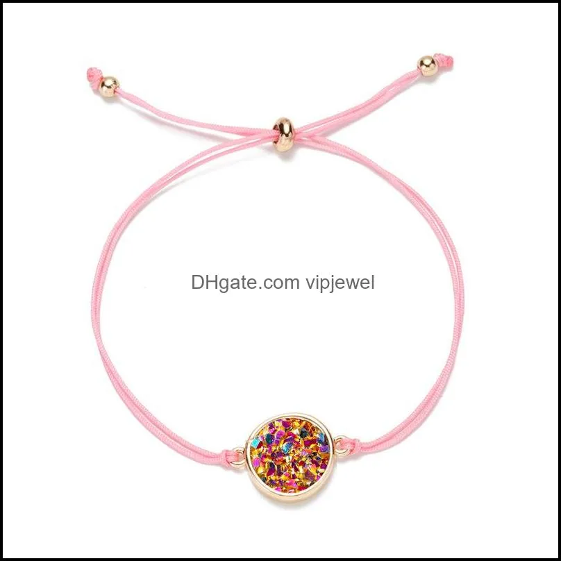 fashion 6colors resin druzy bracelet circle irregular imitate natural stone adjust drawstring drusy bracelet bangle for women jewelry