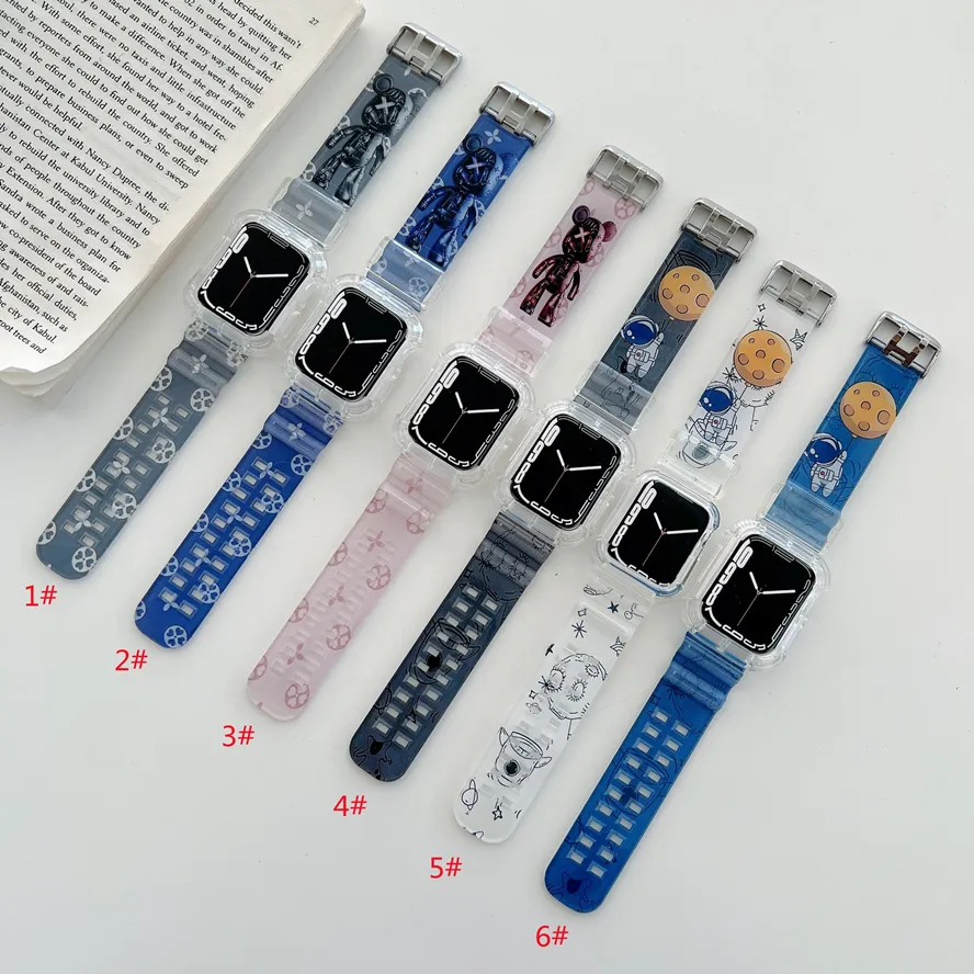 Sangles en TPU tout-en-un, bracelet à rayures en treillis peint par glacier, adapté à iWatch série 7 6 SE 5 4 3 pour Apple Watch 38 40 41 42 44 45mm