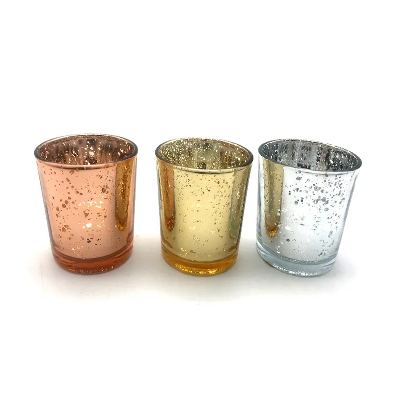 Gold Silver Color Sparkled Metallic Mercury Glass Votive Tealight Candle Jar Holder Lips Copo