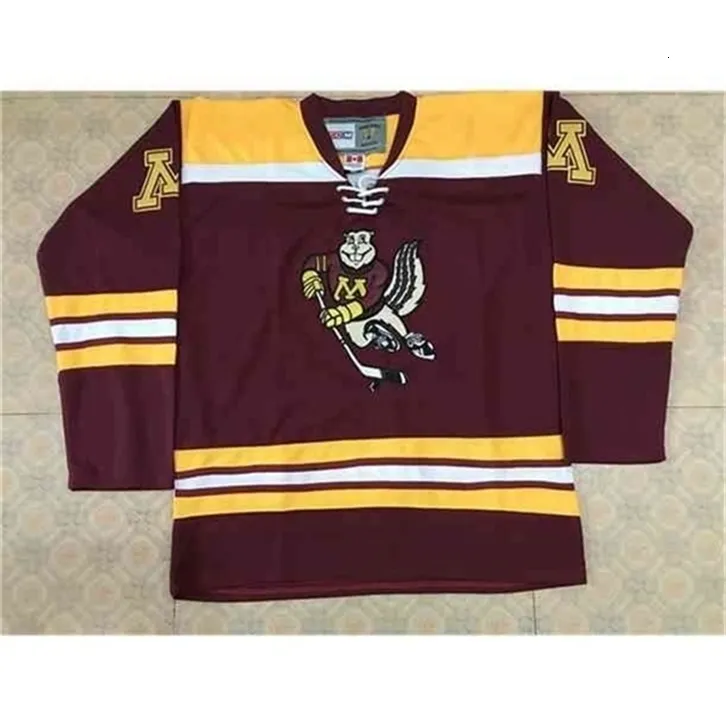 Chen37 C26 Nik1 Colosseum Minnesota Golden Gophers Maroon Hockey Jersey Hafted Dostosowany dowolny numer i koszulki z nazwiskami