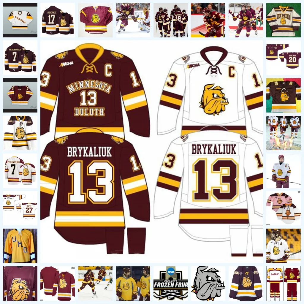 Save Big on Bulk Bulldogs Hockey Jersey NCAA Custom UMD Minnesota Duluth  Bulldogs Stitched Hockey Jersey 13 (A) TANNER LADEROUTE 15 QUINN OLSON 16 