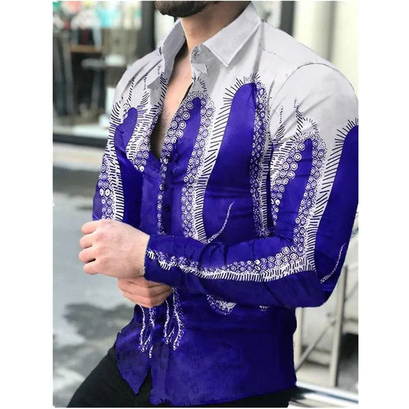 Mens Ice Crystals Print Dress Shirt Casual Turn Down Collar Buttoned Down  Top For Fashionable Social Men From Changxiu, $23.73