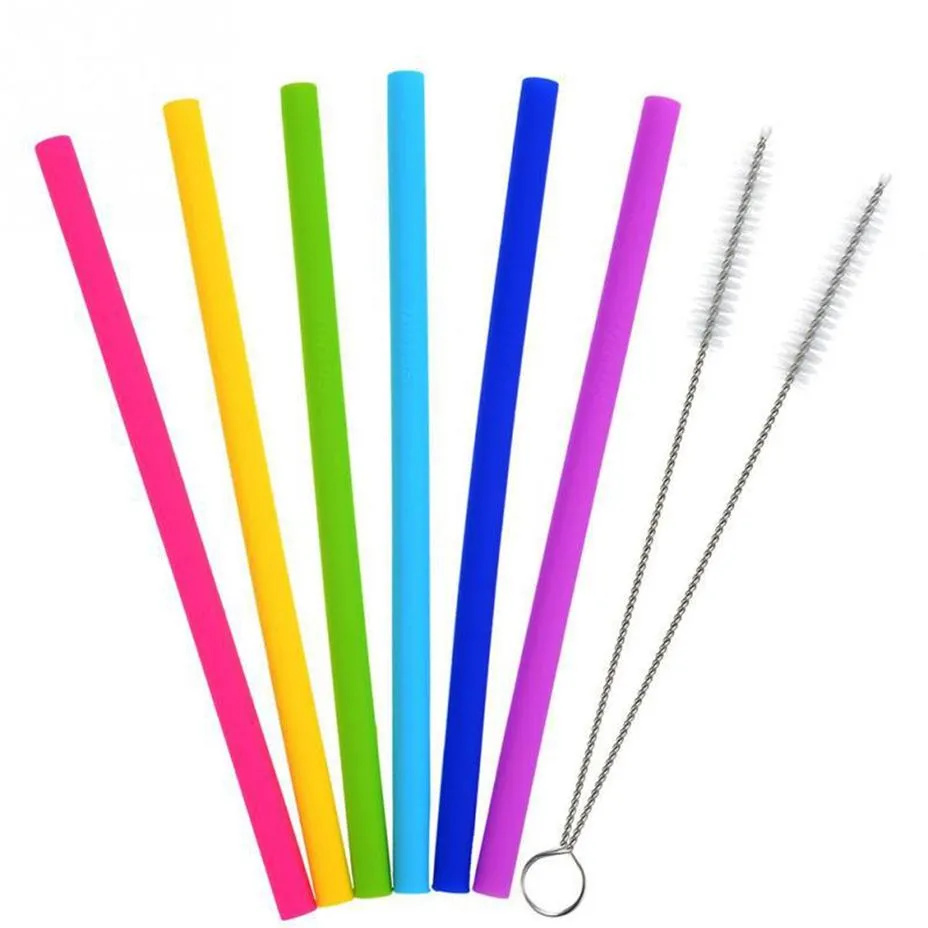 Food Grade Silicone Drinking Straws 25cm Silicone Straight Bent Straws Set with Two Brushes for Cups243a