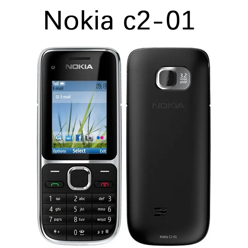 Original Refurbished Cell Phones Nokia C2-01 Unlocked Mobile Phone 2.0" 3.2MP Bluetooth Multi-Languages keyboard GSM/WCDMA 3G Phone