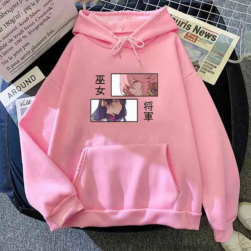 Genshin Raiden Shogun Yae Kawaii Bluza Mężczyźni Kobiet Bluzy Zachaża bluzy uliczne HARAJUKU UNISEX GIRLE Y2K Odzież Y220803