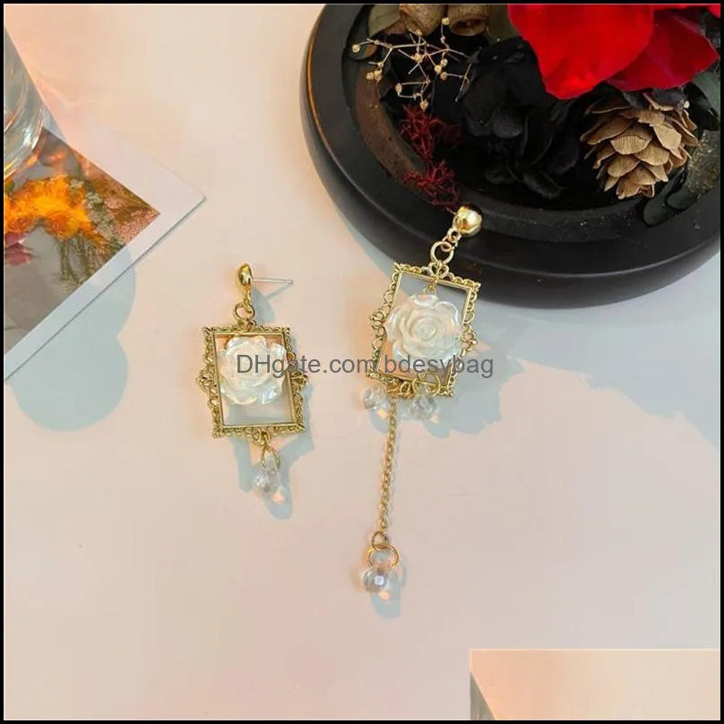 stud south korea asymmetric geometry framework flowers earrings female senior retro ear clip earringsstud