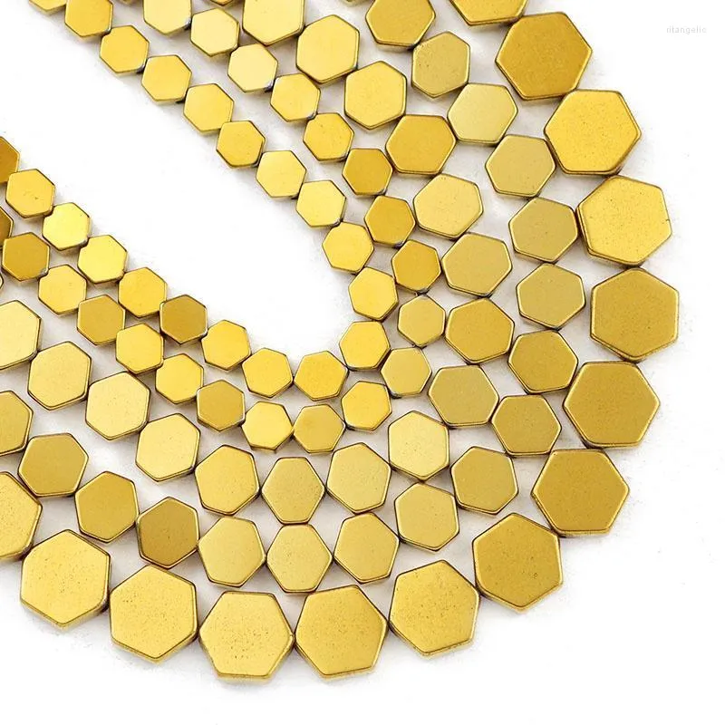 Inne sześciokątowe złoto płaski hematytowy kamień naturalny 4/6/8mm dystansa uroków luźne koraliki do biżuterii tworzących DIY Bransoletka Naszyjnik RITA22