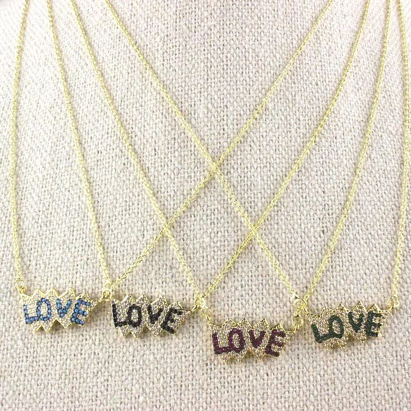 Pendant Necklaces 18inch 5pcs/lot Design Colorful Cz Necklace Love Shape Cubic Zircon Component Plated Chain WholesalePendant
