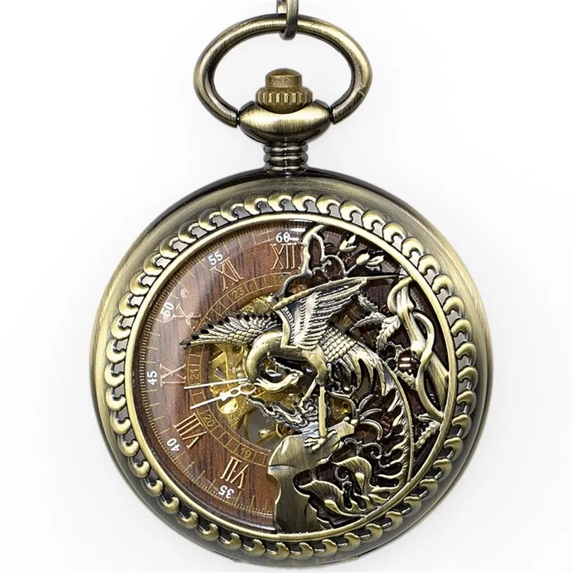 10pcslot Novo Chegada Bronze Dial de madeira de bronze Pocket Watches Mechanical Numeral Requintiting Watch For Man Women T200502
