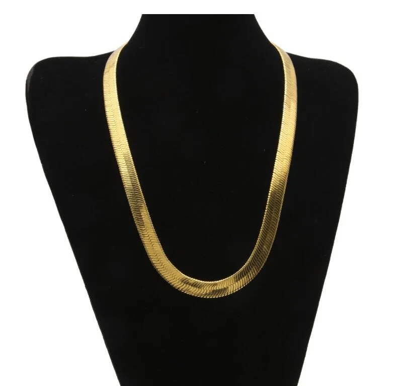 Maglia da uomo e da donna con osso di serpente piatto, catena placcata in oro 18k, catena corta con lama clavicola da 55 cm, 5 mm