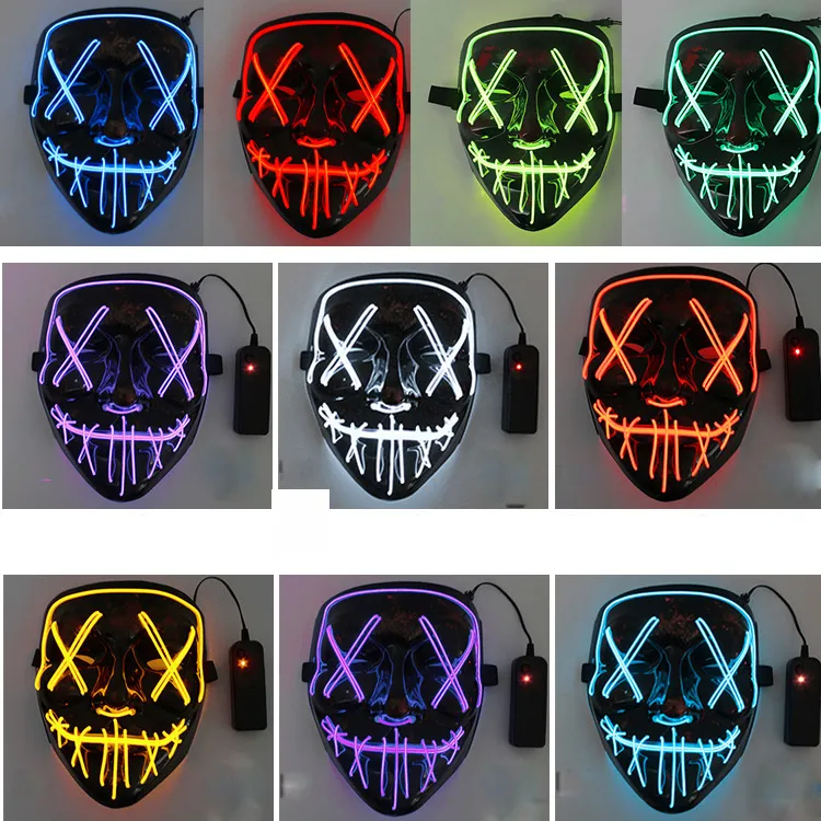 10 Cores Cosmask Halloween Neon Máscara LED Máscara de máscaras de máscaras Festa de luz Luz nas máscaras escuras e engraçadas Cosplay Forneceds WCW675