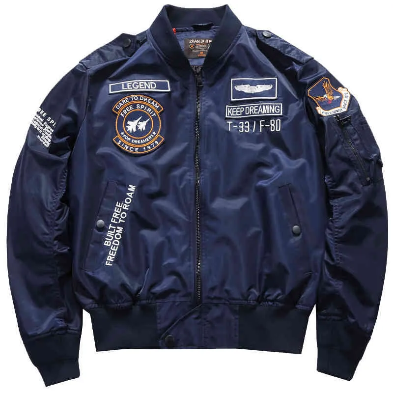 Vår Höst Pilot Jacket Mäns Lösa Broderi Bomber OuterWear Militär Flight Cargo Baseball Coat Man