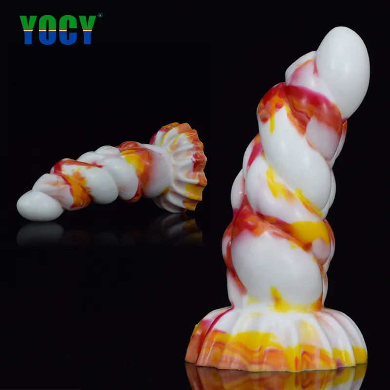 Yocy 2021 새로운 거대한 항문 플러그 다채로운 실리콘 범프 판타지 딜도 두꺼운 곡선 섹시한 장난감 여성용 남자 흡입 컵 ButtPlug Fe255