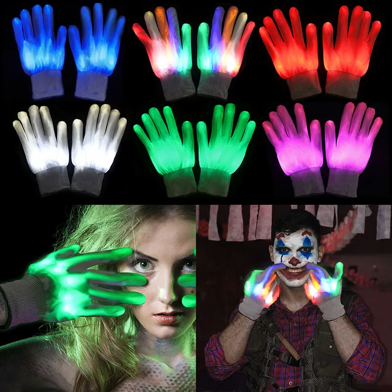 Gants LED néon brillant, accessoires de fête d'halloween, lumière