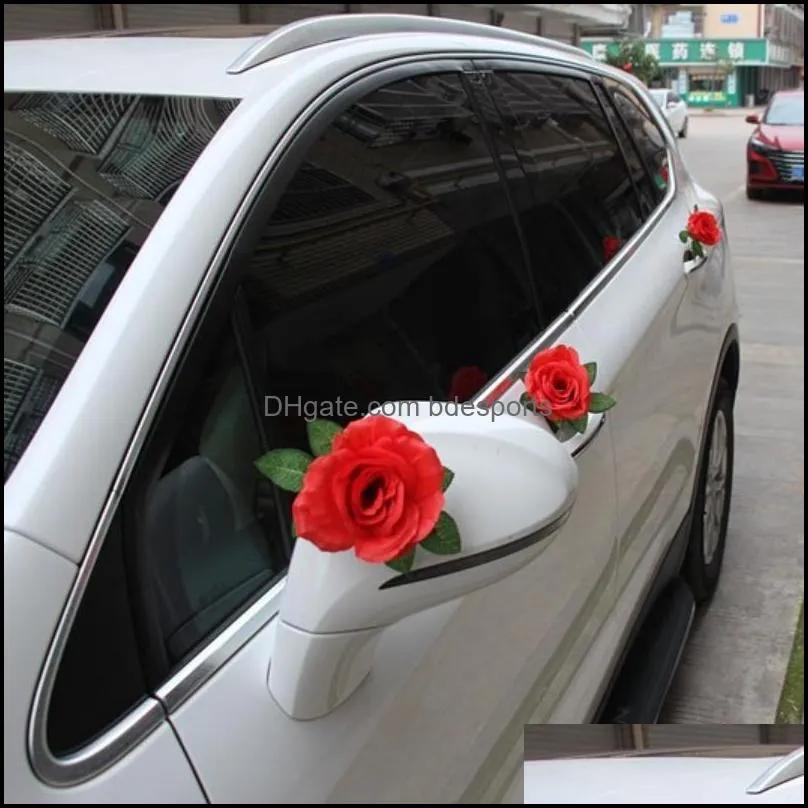 Decorative Flowers & Wreaths 2pcs 160cm DIY Artificial White Wedding Car Decor Door Handle Ribbons Silk Corner Flower Galand With Tulle