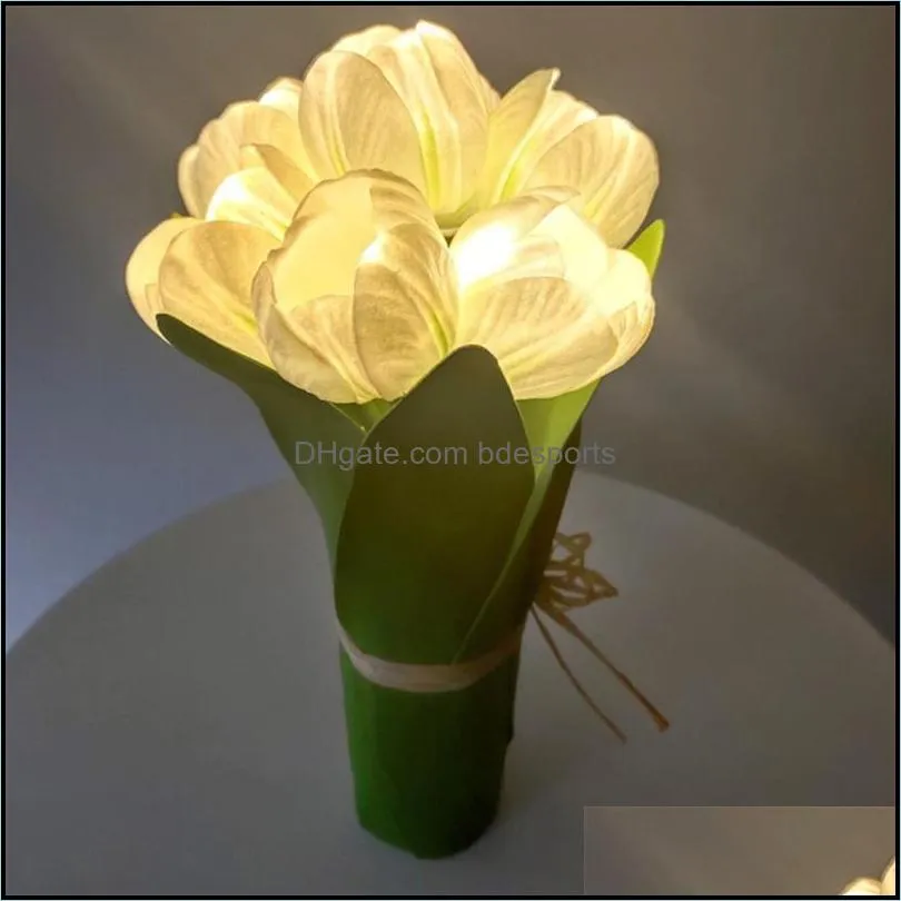 Decoratieve bloemen kransen feestelijke feestbenodigdheden home tuin simation tip bloem led boeket gloeiend warme licht licht kunstmatig voor weddi