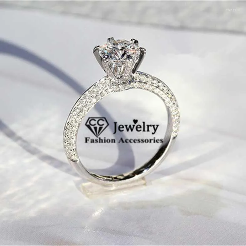 Bröllopsringar S925 Sterling för kvinnor Cubic Zirconia Ring Bridal Engagement Luxury Fine Jewelry Drop 1628 Rita22