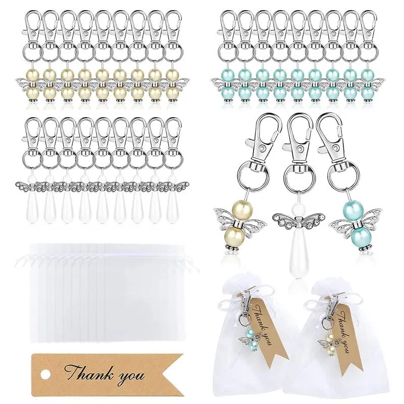 Hediye Çantaları ve Teşekkür Ederim Etiketler ile 30 Angel Keychain Seti Bebek Gelin Duş Duşları Keychainseychains