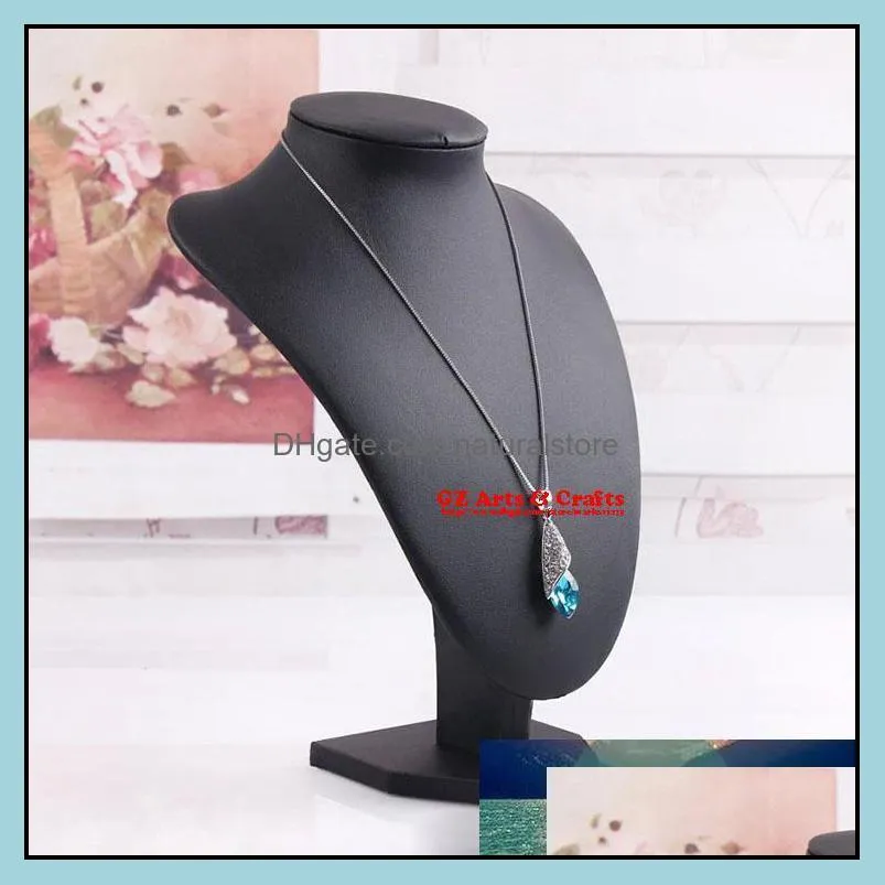 Black PU Leather Neck Shelf Models Necklace Pendant Holder Mannequin Bust Jewelry Display Stand Show Storage