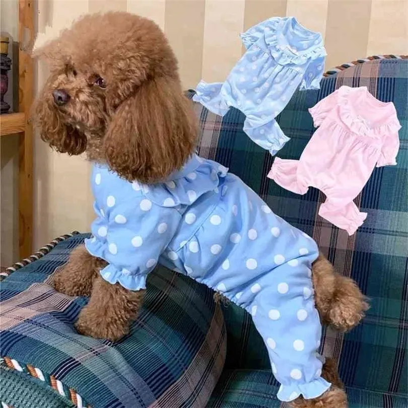 Pigiama per cani da compagnia Cute Dots Cotton Dog Tuta Pigiama pijama perro Barboncino Bichon Pomerania Schnauzer Pug Abbigliamento Vestiti per cani 210401