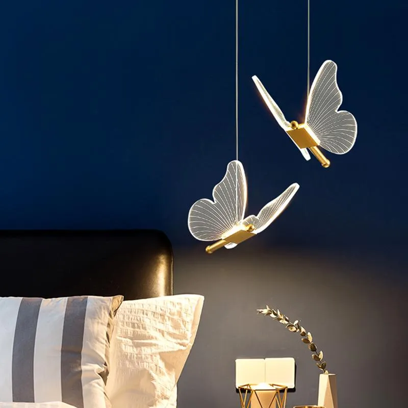Anhänger Lampen Nordic Schmetterling Led Lampe Nacht Treppe Schlafzimmer Hängen Für Decke Kunst Innen Beleuchtung LeuchtePendant