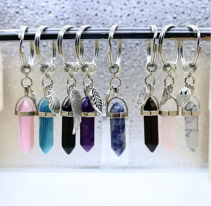 Correntes -chave de pedra natural Keyring Key titular Boho Jewelry Carchain 8 STLYE CORES PARA MAN MULHER