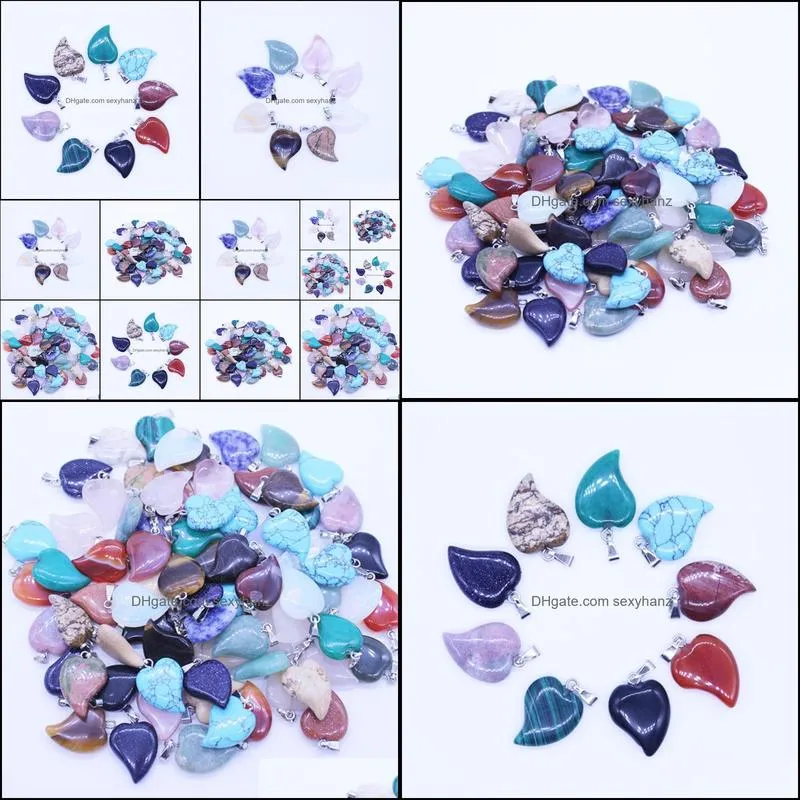 Fashion Natural Stone Gemstone Peach Hearts Charms Pendants Silver Plated Hook Fit Necklace Jewelry accessoriesZY1210