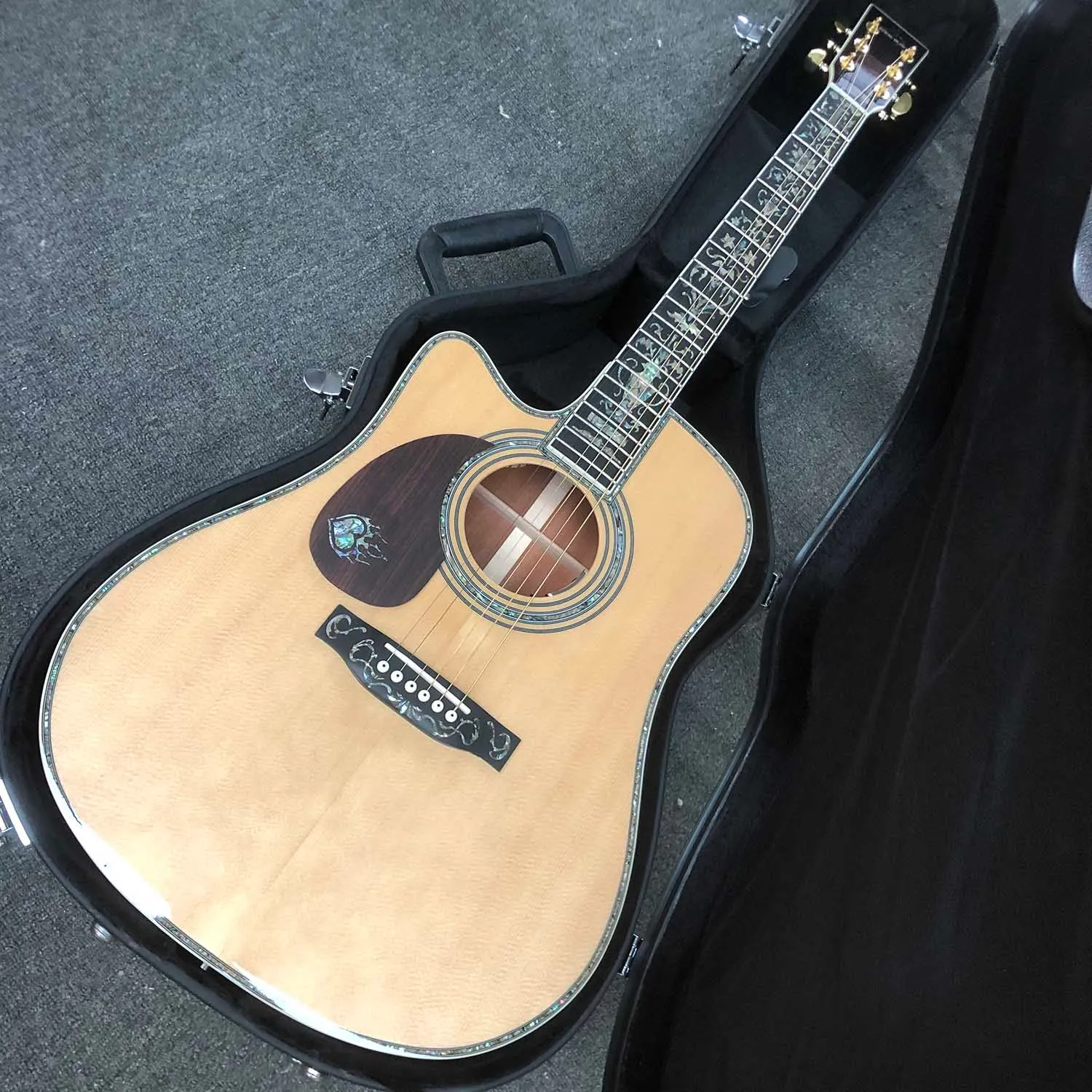 Custom 41 Inch Cutaway Dreadnought Lefty Abalone Binding Acoustic Guitar Style 550A Soundhole Pickup Left-handed Guitar