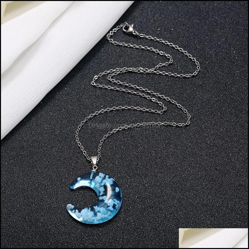 creative and exquisite with luminous bird  sky pendant necklace white cloud moon resin pendant blue sky cloud necklace jewelry