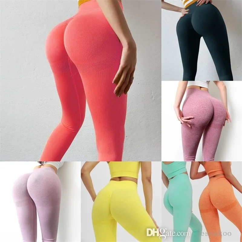 Womens High midja Elastiska leggings 16 färger Sexig sömlös Push Up Yoga Pants Sport Fitness Running Gym Capris