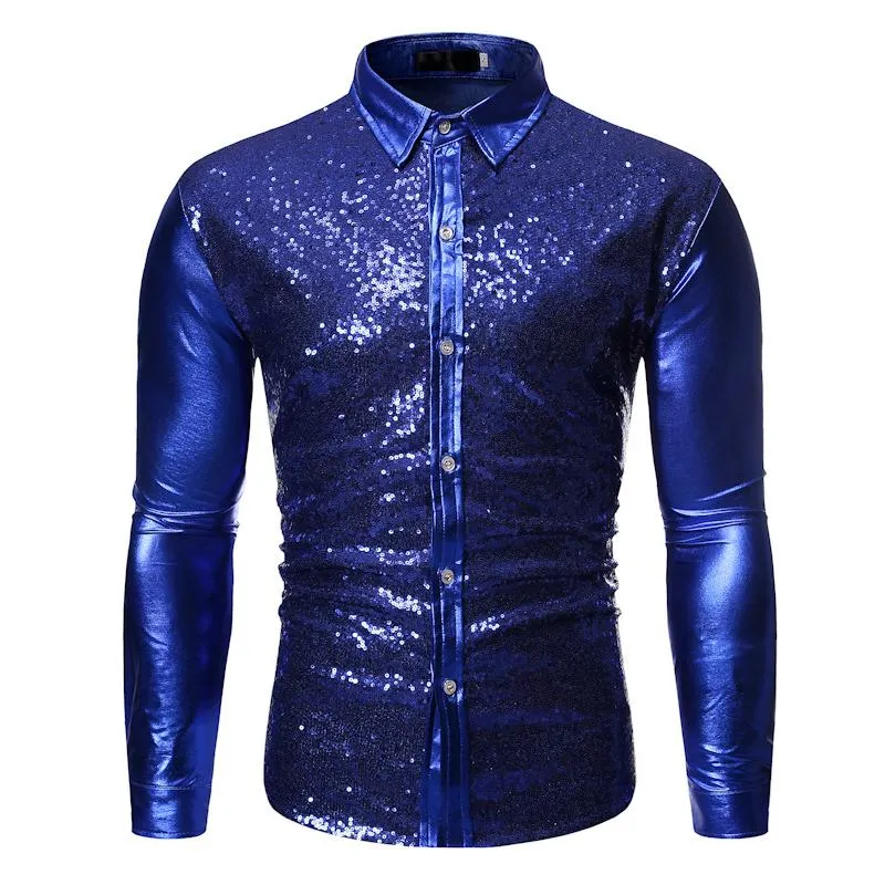 Wholesale Silver Metallic Sequin Glitter Plain Shirts For Men For Men Stage Patchwork Dance Luxury Dress With Long Sleeves For Disco Party Halloween And Fashion From Balee 19.07 DHgate.Com