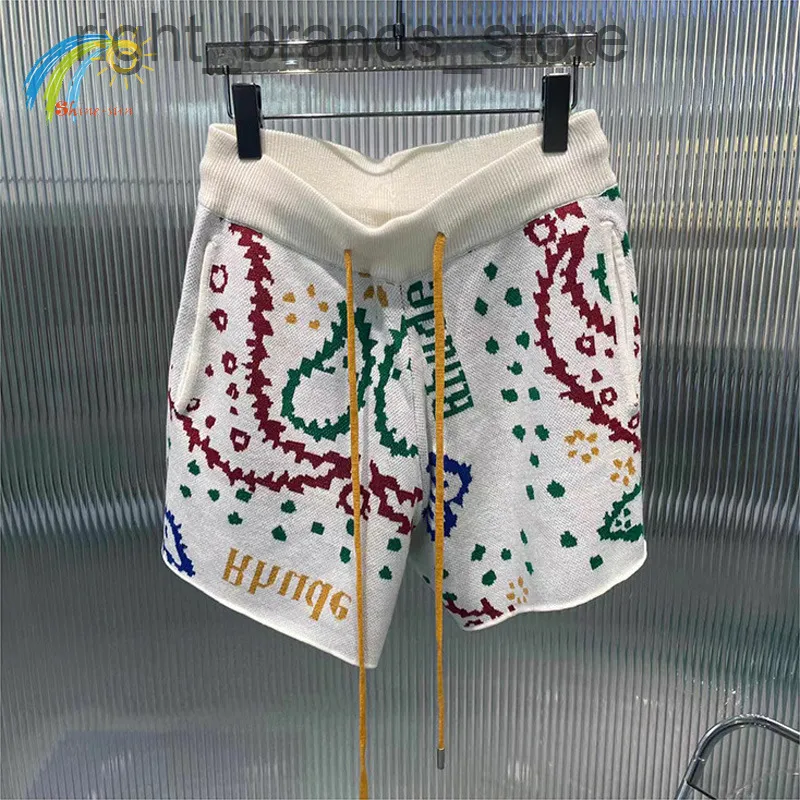 Hip Hop Omgekeerde Gebreide Trekkoord Shorts Mannen Vrouwen Hoge Kwaliteit Cashew Bloem Jacquard Shorts Binnen Tags W220805