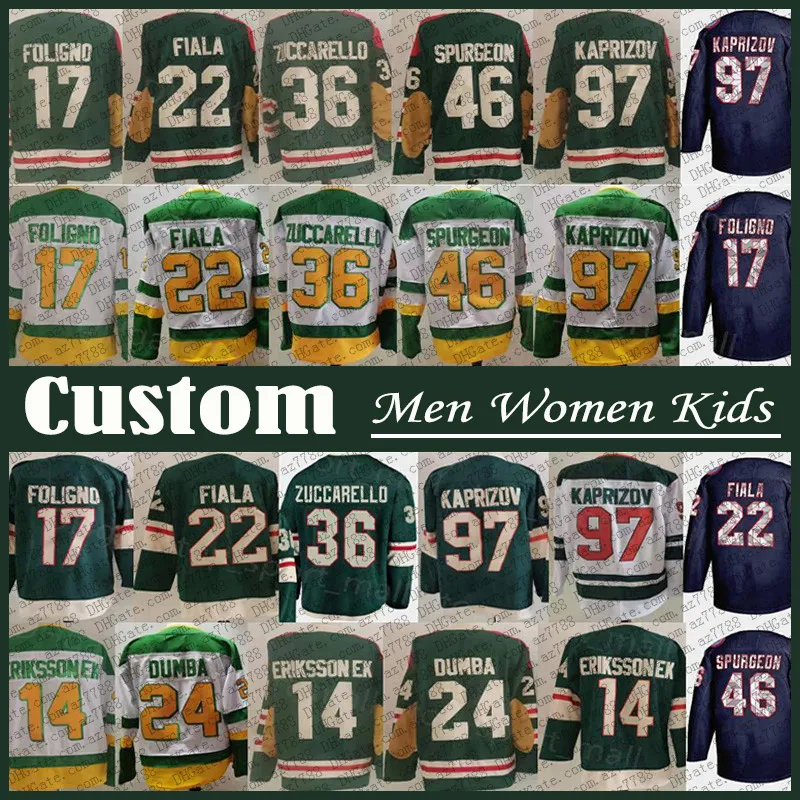 97 Kirill Kaprizov 12 Matthew Boldy Minnesota Hockey Jersey Custom Wild Marc Andre Fleury Jared Spurgeon Matt Dumba Marcus Foligno Mats Zuccarello Joel Eriksson EK