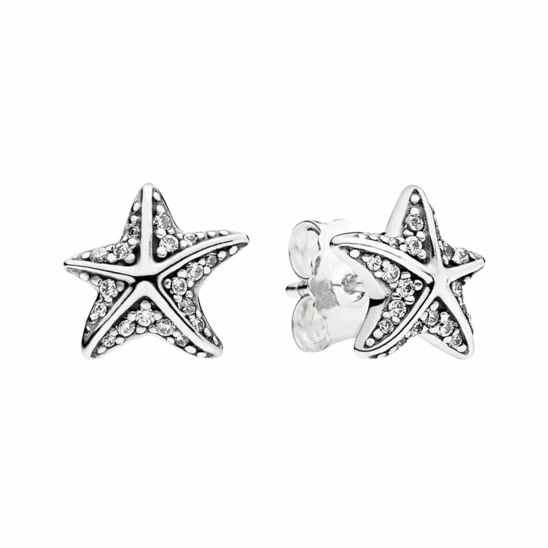 Auténtica plata de ley 925 Estrella de mar Stud Pendiente Moda para mujer fiesta Joyería CZ diamante con caja original para pendientes Pandora