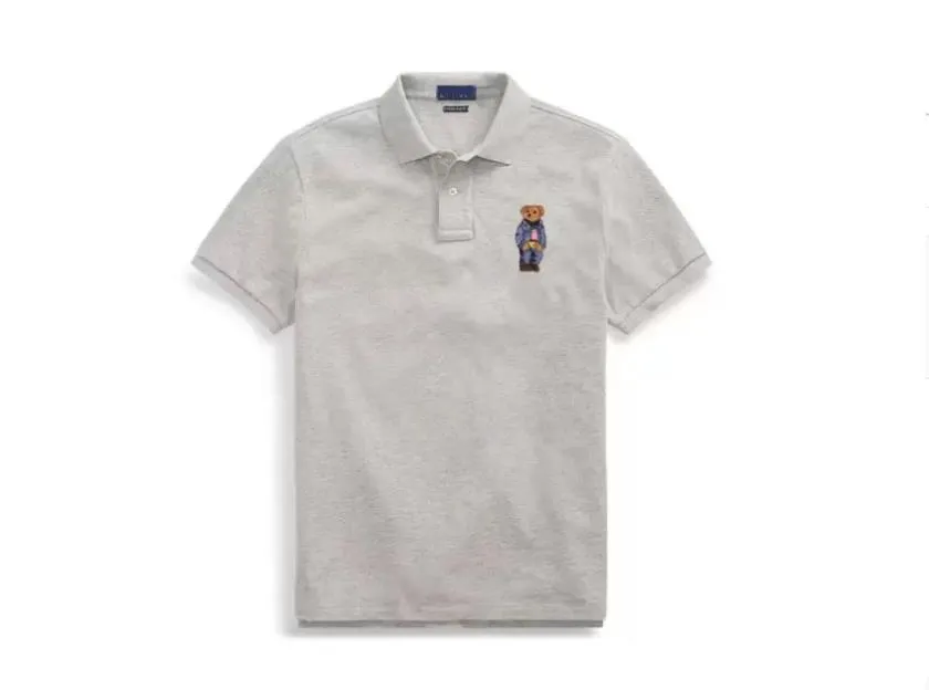 폴로 여름 짧은 슬리브 남성 캐주얼 폴로 셔츠 자수 베어 티셔츠 영국 비즈니스 스포츠 순수면