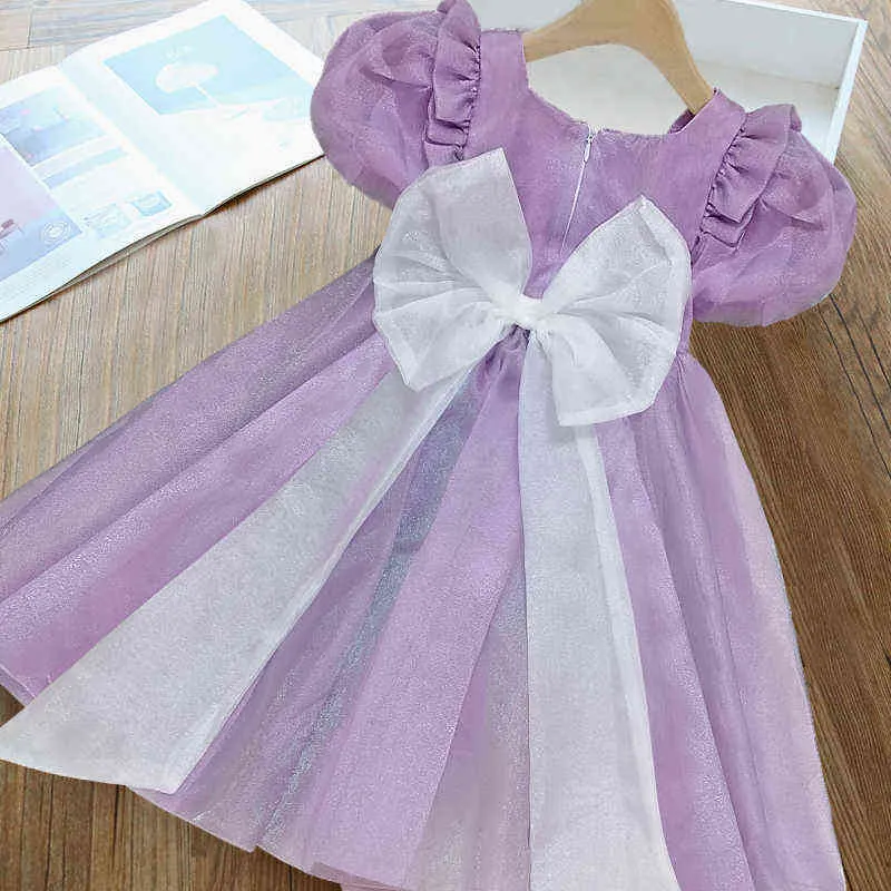 Summer Girl Bowknot Princess Dress Little Girl Birthday Party Cute Gown Puff Sleeve Tulle Dress Children Wedding Vestidos 3 6 8Y G220518
