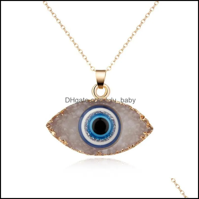 Simple Evil Eye Druzy Drusy Pendant Necklace Women Resin Handmade Clavicel Chains Necklaces for Female Christmas Imitation Natural Stone