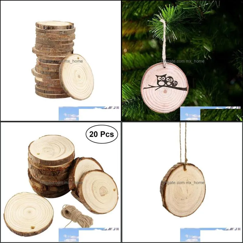 20Pcs 9-12CM Wood Log Slices Discs For DIY Crafts Wedding Decoration With 10M Jute Rope