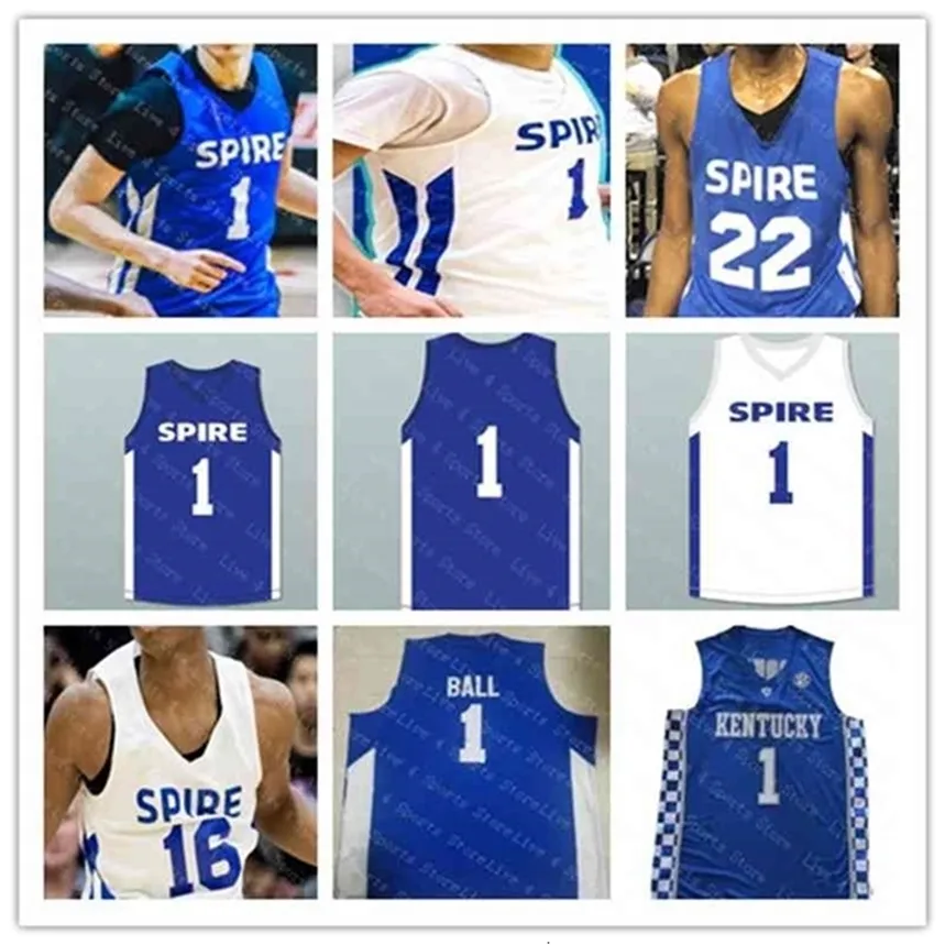 Chen37 Men Spire Institute 1 Lamelo Ball High School Basketball Jerseys White Royal Blue Stitched Kentucky Wildcats Lamelo Ball Jersey Good S-3XL