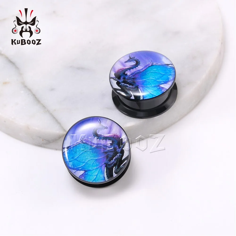 KUBOOZ Acryl Dinosaurus Haai Oordopjes Tunnel Piercings Meters Lichaam Sieraden Piercing Expander Hele 6-25mm 80pcs272Q