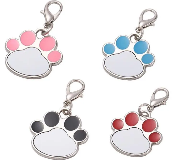 Sublimation Dog Paw Keychain Favor Metal DIY Photo Keyring Cute Pet Footprint Hanging Pendant Christmas Gift for Kid SN6326