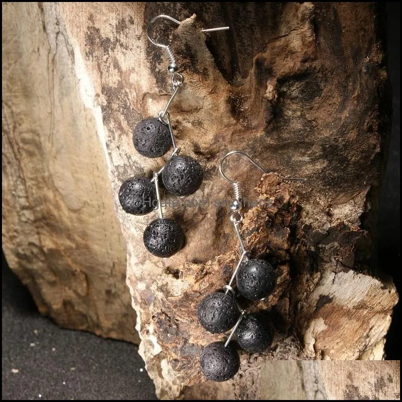 2Styles Natural stone 10MM Lava Stone Dangle Earrings Essential Oil Diffuser Volcanic Earrings for Women Aromatherapy Jewelry