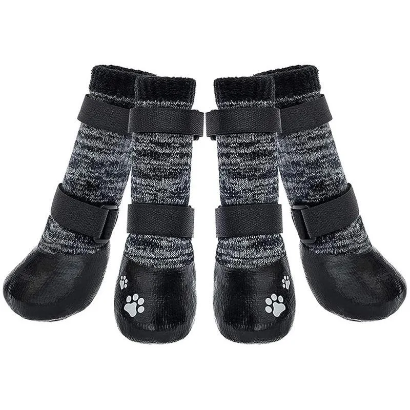 Dog Apparel Adjustable Strape Winter Warm Outdoor Waterproof Anti-slip Socks Anti Skid Small And Large Pet Shoes Cotton ShoesDog