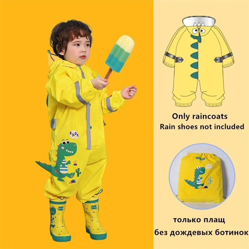 ファッション漫画3D恐竜防水キッズボーイズジャンプスーツレインコートフード付き女の子の子供スーツ220427