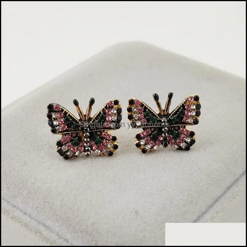 Creative Colorful Rhinestones Stud Earrings Sweet Wild Butterfly Earring Personality Ear Women Jewelry