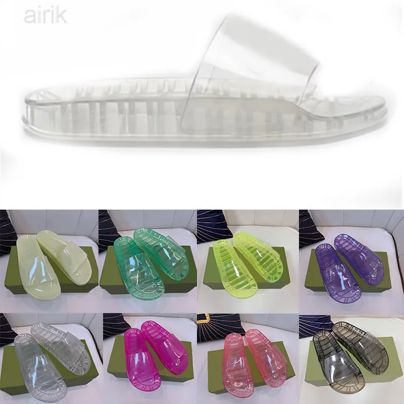 Mens slide Sandals Transparent rubber Crystal Slippers 90s retro feel Summer Men Flat Jellys slides Luxury Designer Beach Sandal Bigge Size