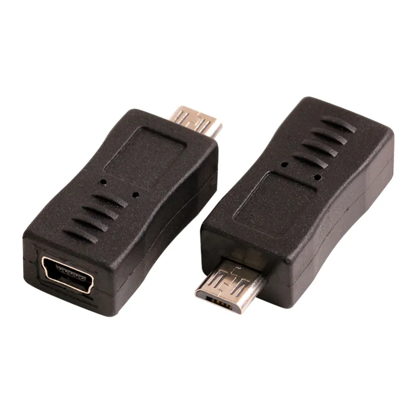 Schwarzer Micro-USB-Stecker auf Mini-5-Pin-Buchse, Adapter, Konverter, Adapter für Mobiltelefone, MP3