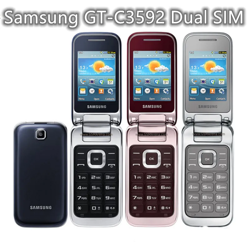 الهواتف المحمولة الأصلية التي تم تجديدها Samsung GT-C3592 2G GSM Dual SIM Flip Phone