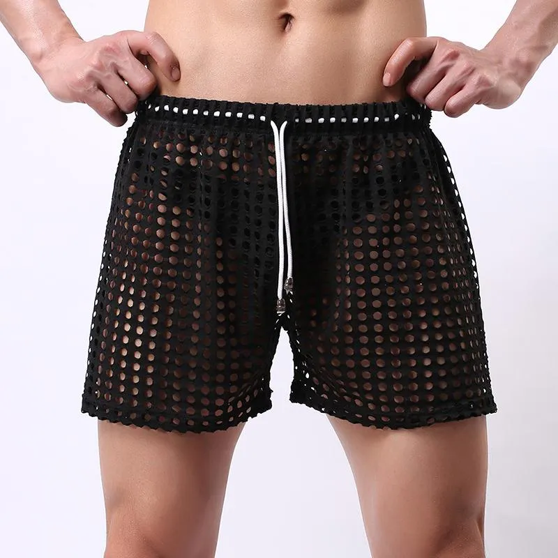 Shorts Masculino Shorts Masculino Mesh Rede de Arrasto Boxer Oco Transparente Solto Cueca Causal Secagem Rápida Elásticos PalestraMen's